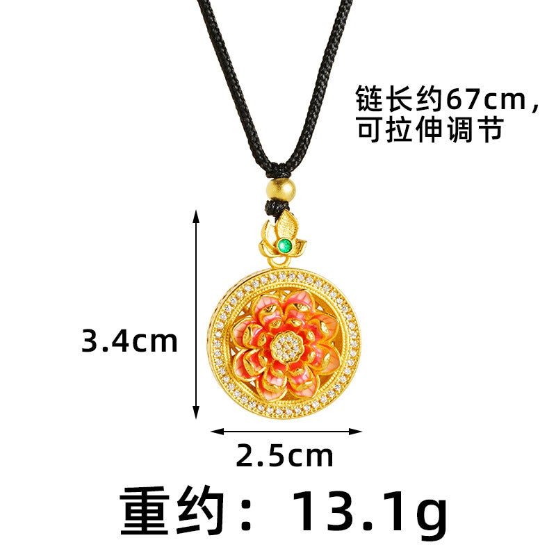New Chinese Style Vietnamese Sand Gold Burned Blue Diamond Lotus Compasses Necklace Women'S All-Match High-End Hollow Pendant Rotatable - Image 5